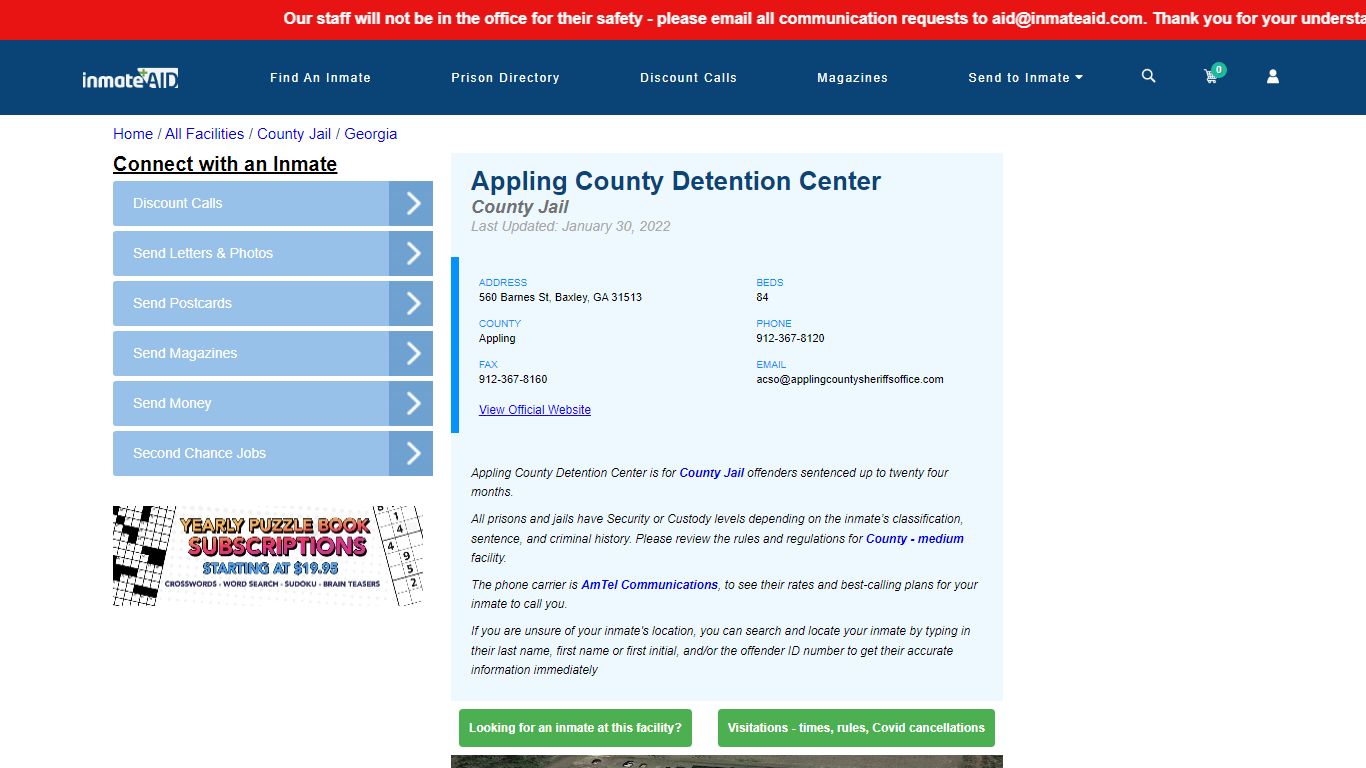 Appling County Detention Center - Inmate Locator - Baxley, GA