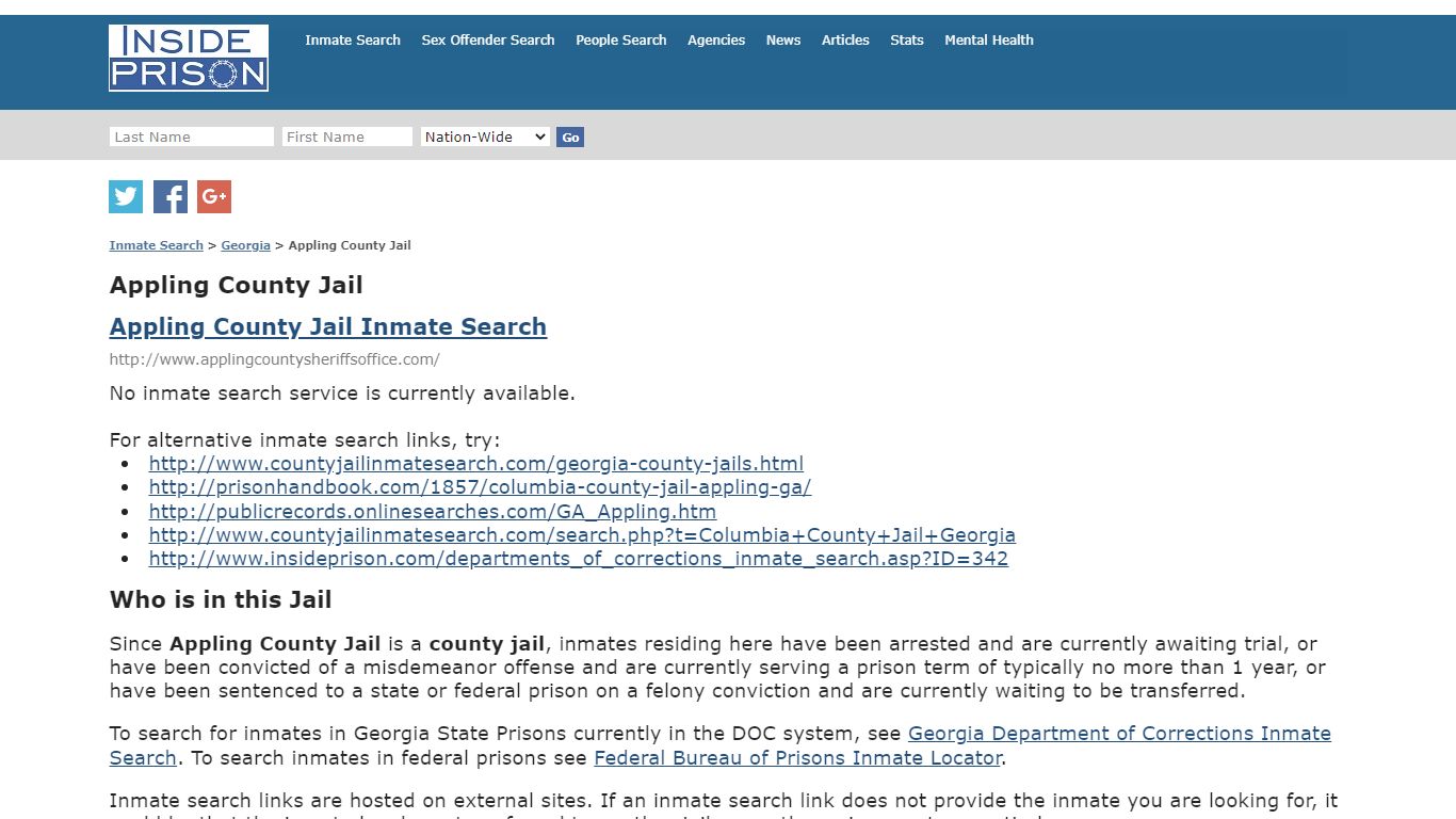 Appling County Jail - Georgia - Inmate Search